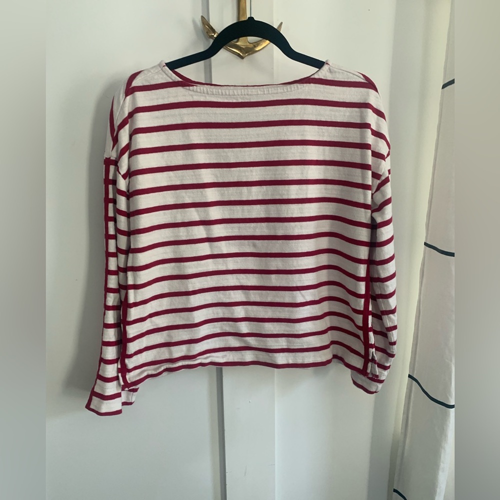Loft Boat Neck Red & White Striped Boxy Shirt Wide Sleeves Size M